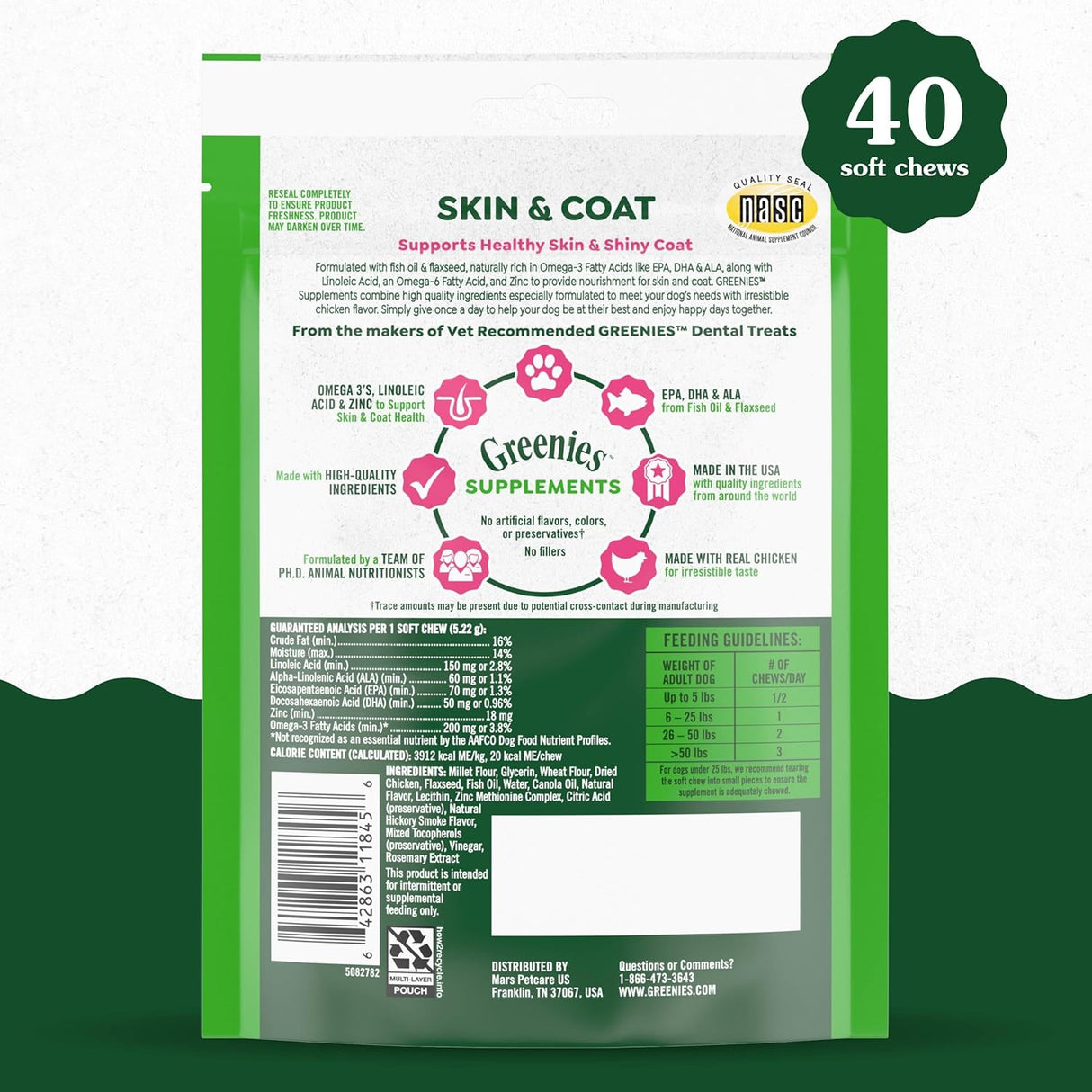 Greenies Supplements Dog Skin and Coat Chicken Flavor 40 Masticables