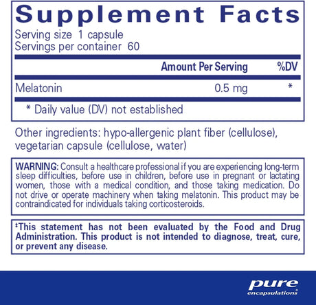 PURE ENCAPSULATIONS - Pure Encapsulations Melatonin 0.5Mg. 60 Capsulas - The Red Vitamin MX - Suplementos Alimenticios - {{ shop.shopifyCountryName }}