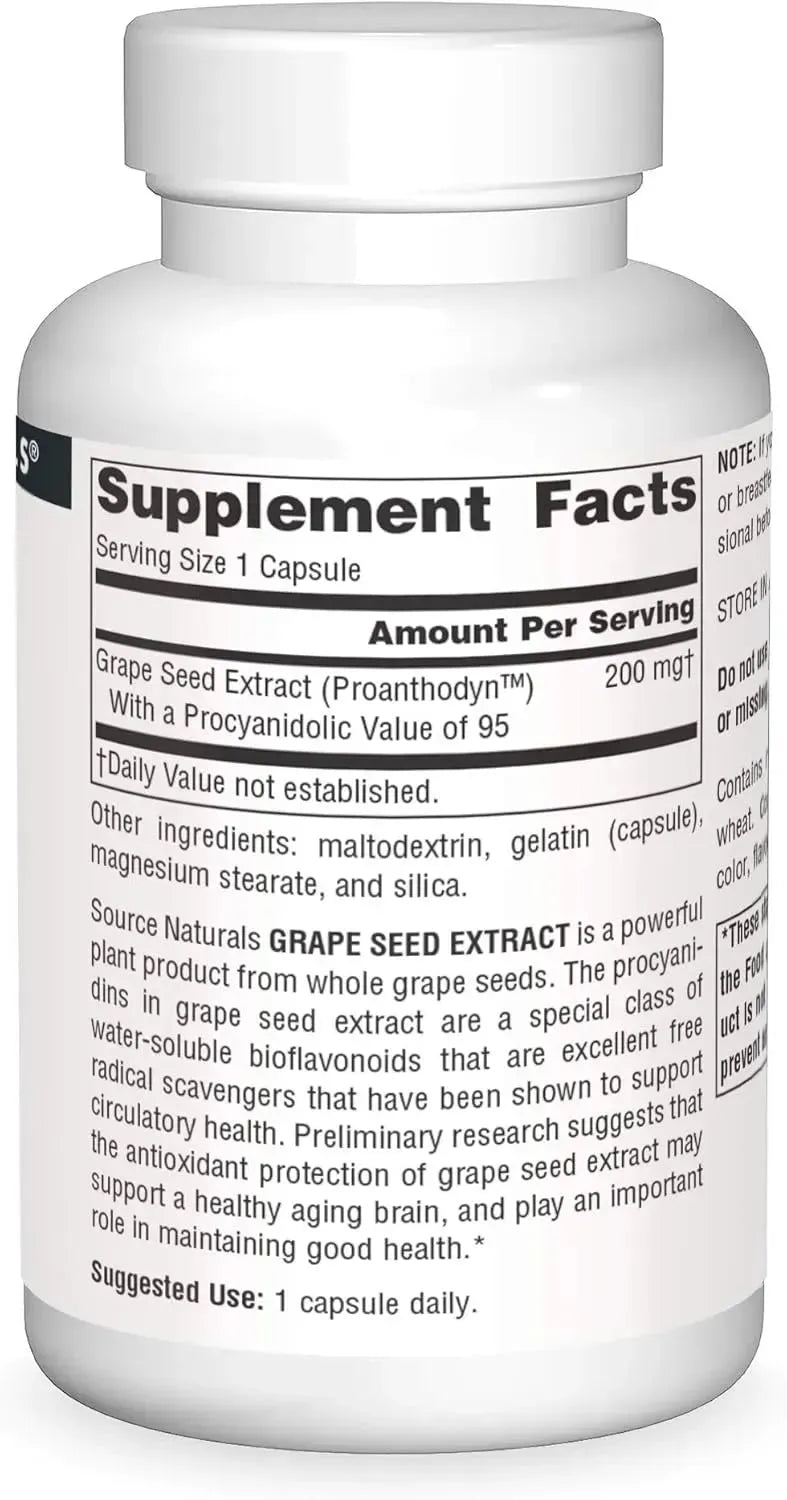 SOURCE NATURALS - Source Naturals Proanthodyn Grape Seed Extract 200Mg. 90 Capsulas - The Red Vitamin MX - Suplementos Alimenticios - {{ shop.shopifyCountryName }}