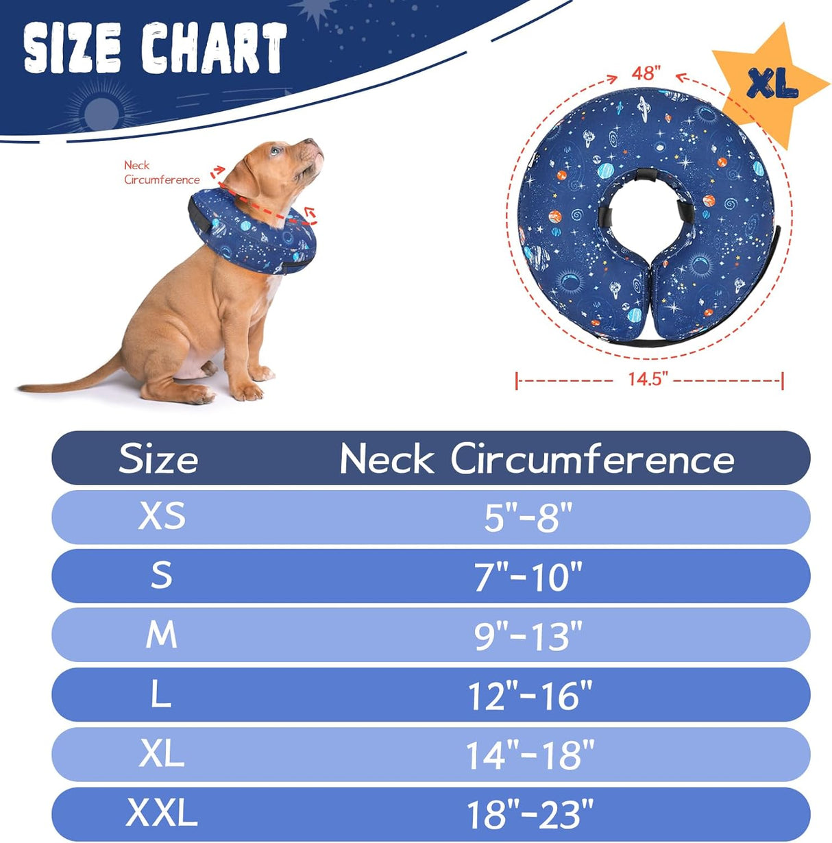Toptakeit Elevated Inflatable Dog Collar NAVY XLARGE
