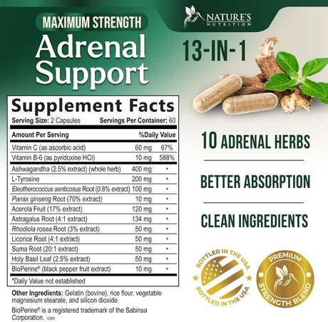 NATURE'S NUTRITION - Nature's Nutrition Adrenal Support 120 Capsulas - The Red Vitamin MX - Suplementos Alimenticios - {{ shop.shopifyCountryName }}