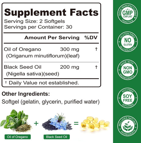 Nature's Live Oil of Oregano with Black Seed Oil 60 Capsulas Blandas 2 Pack