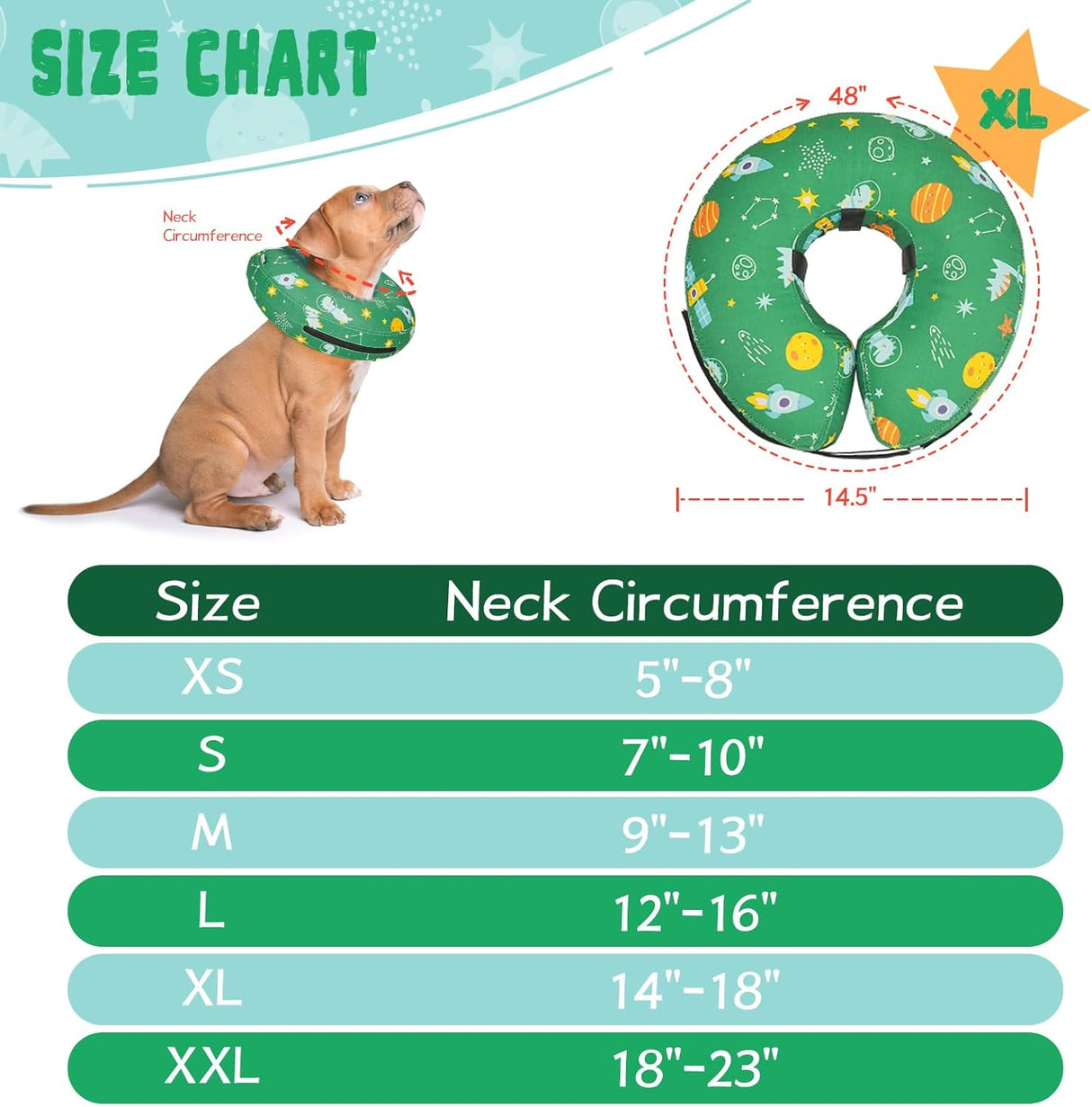 Toptakeit Elevated Inflatable Dog Collar GREEN XLARGE