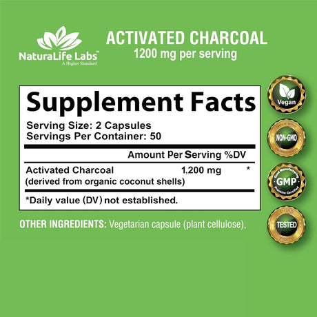 NaturaLife Labs Activated Charcoal 1200Mg. 100 Capsulas