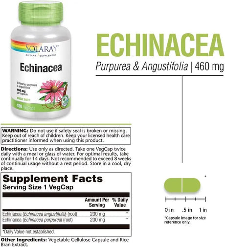 SOLARAY - Solaray Echinacea Purpurea & Angustifolia Root 460Mg. 180 Capsulas - The Red Vitamin MX - Suplementos Alimenticios - {{ shop.shopifyCountryName }}