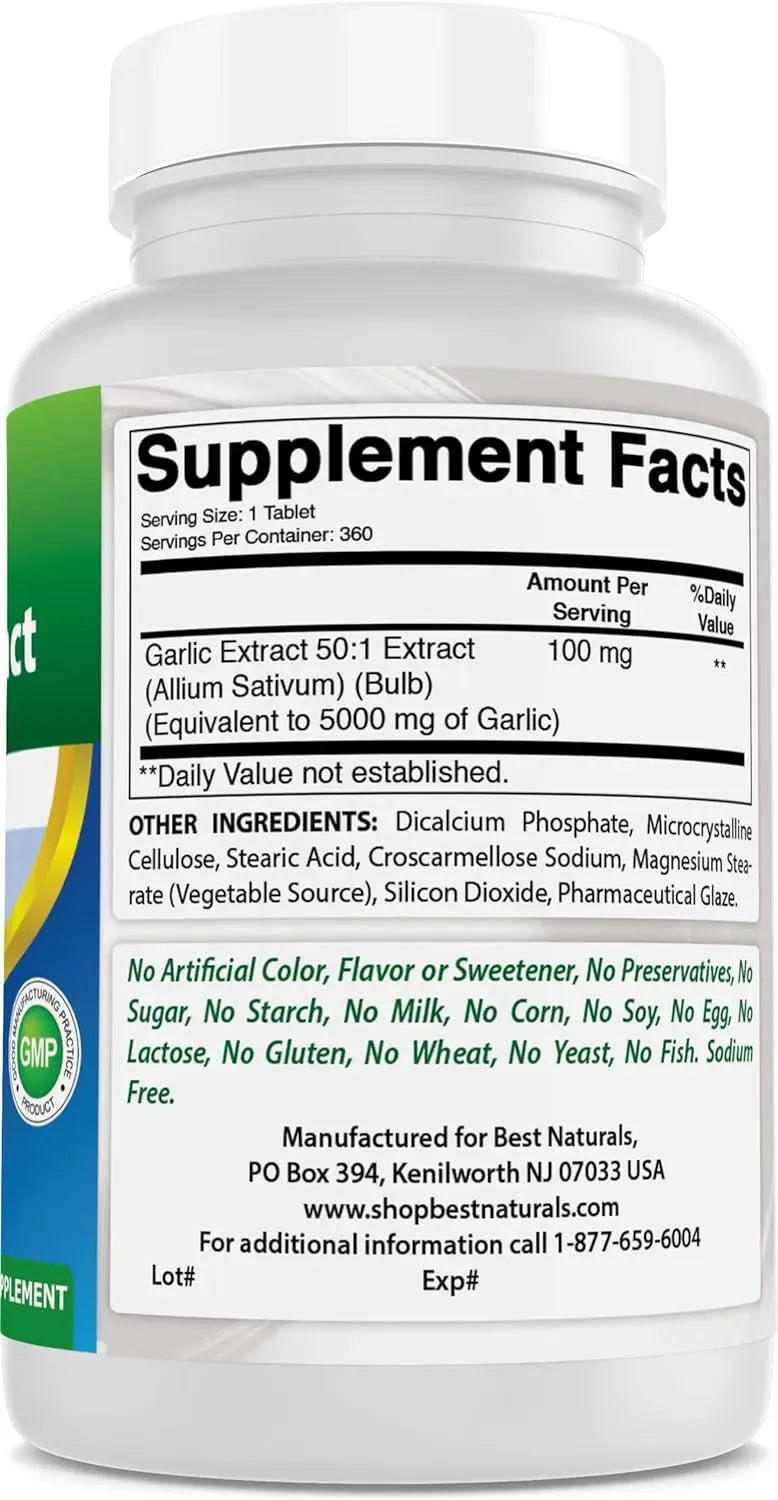 BEST NATURALS - Best Naturals Garlic Extract 5000Mg. 360 Tabletas - The Red Vitamin MX - Suplementos Alimenticios - {{ shop.shopifyCountryName }}