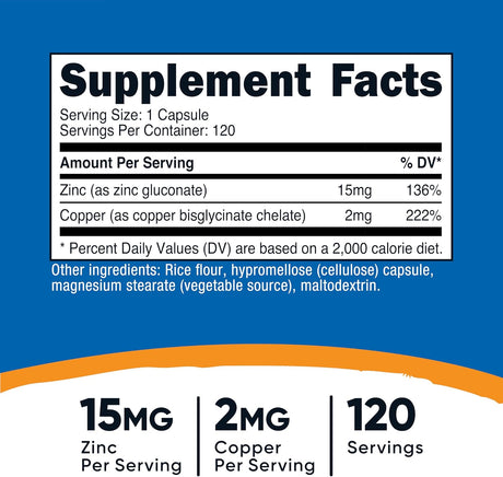 Nutricost Zinc + Copper 120 Capsulas