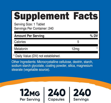 NUTRICOST - Nutricost Melatonin 12Mg. 240 Tabletas - The Red Vitamin MX - Suplementos Alimenticios - {{ shop.shopifyCountryName }}