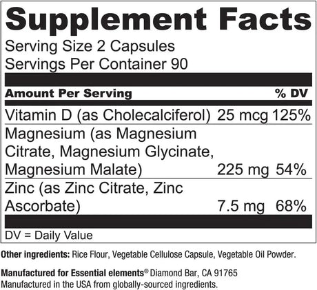 ESSENTIAL ELEMENTS - Essential Elements Magnesium & Zinc with Vitamin D3 180 Capsulas - The Red Vitamin MX - Suplementos Alimenticios - {{ shop.shopifyCountryName }}