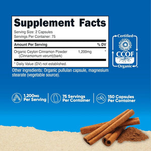 NUTRICOST - Nutricost Organic Cinnamon 1200Mg. 150 Capsulas - The Red Vitamin MX - Suplementos Alimenticios - {{ shop.shopifyCountryName }}