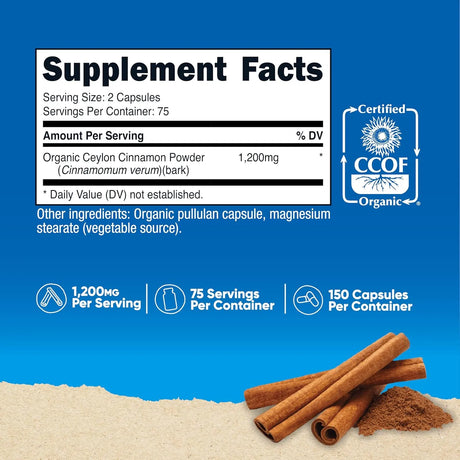 NUTRICOST - Nutricost Organic Cinnamon 1200Mg. 150 Capsulas - The Red Vitamin MX - Suplementos Alimenticios - {{ shop.shopifyCountryName }}