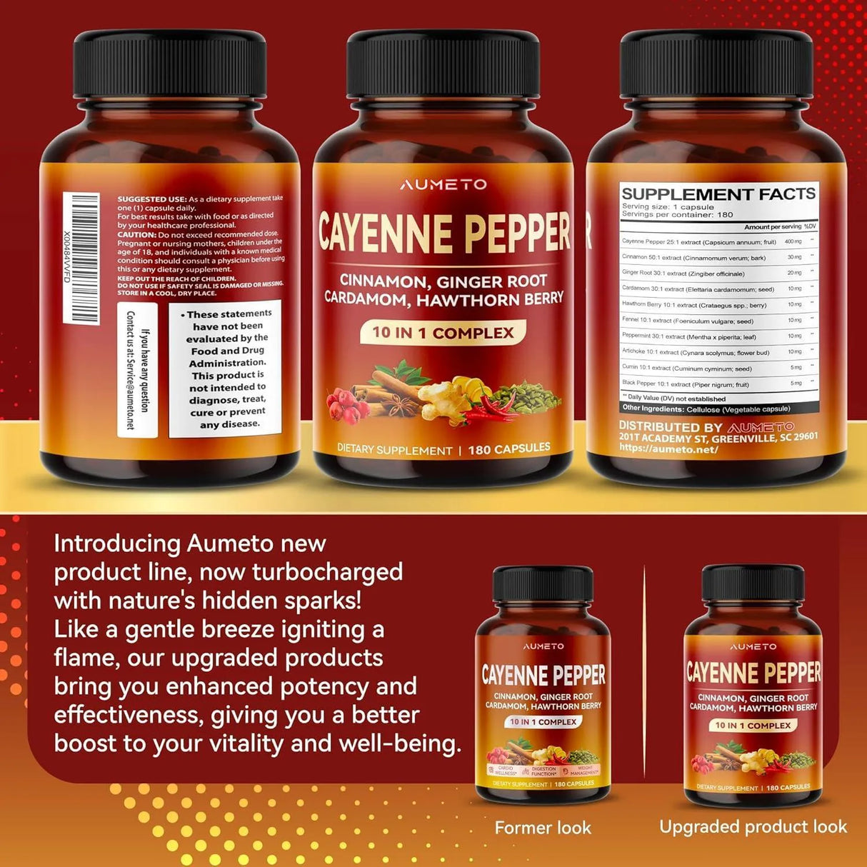 AUMETO - AUMETO Cayenne Pepper 180 Capsulas - The Red Vitamin MX - Suplementos Alimenticios - {{ shop.shopifyCountryName }}