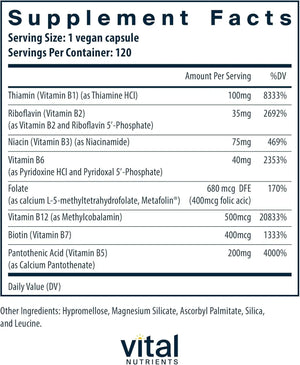 VITAL NUTRIENTS - Vital Nutrients Vitamin B-Complex 120 Capsulas - The Red Vitamin MX - Suplementos Alimenticios - {{ shop.shopifyCountryName }}