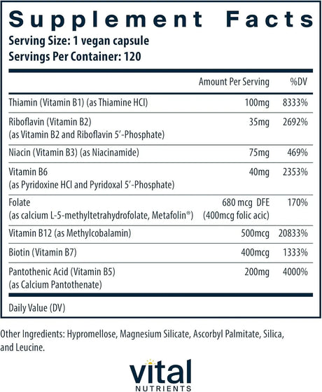VITAL NUTRIENTS - Vital Nutrients Vitamin B-Complex 120 Capsulas - The Red Vitamin MX - Suplementos Alimenticios - {{ shop.shopifyCountryName }}