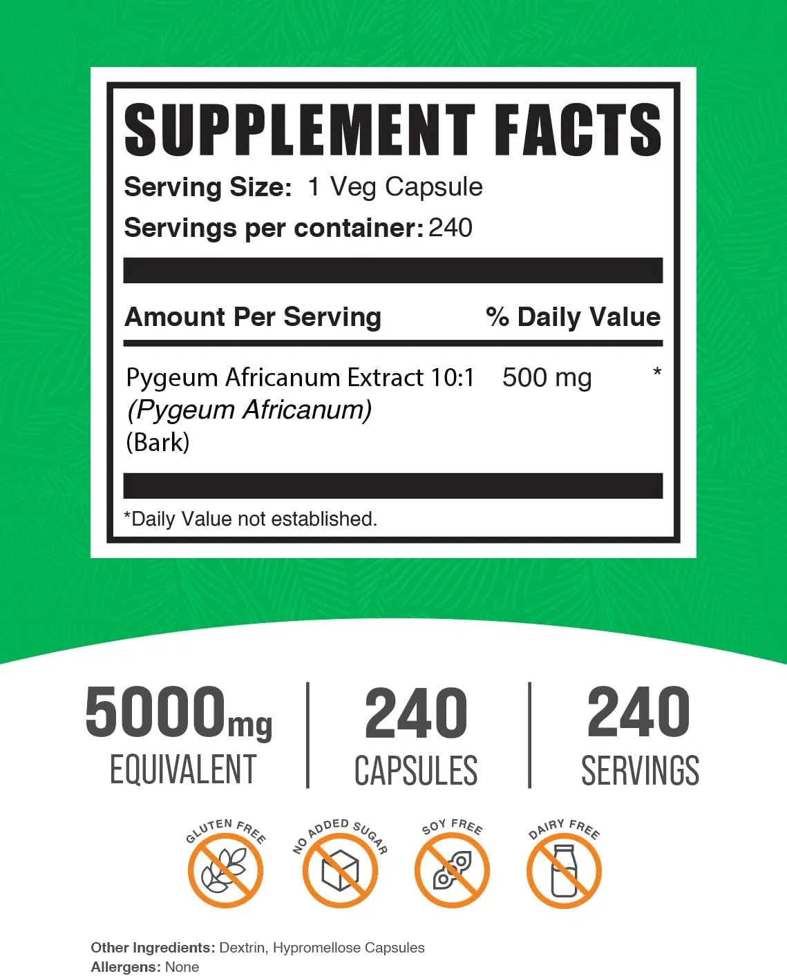BULK SUPPLEMENTS - Bulk Supplements Pygeum Africanum Extract 5000Mg. 240 Capsulas - The Red Vitamin MX - Suplementos Alimenticios - {{ shop.shopifyCountryName }}