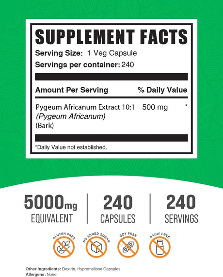 BULK SUPPLEMENTS - Bulk Supplements Pygeum Africanum Extract 5000Mg. 240 Capsulas - The Red Vitamin MX - Suplementos Alimenticios - {{ shop.shopifyCountryName }}