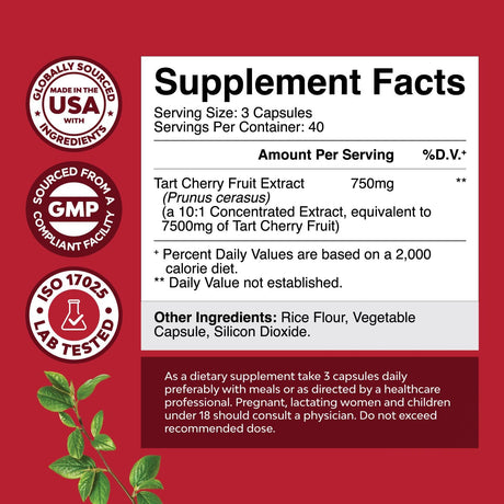 Natures Craft Advanced Tart Cherry Extract 750Mg. 120 Capsulas