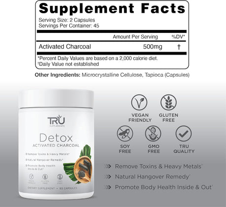 TRU Detox Activated Charcoal 90 Capsulas