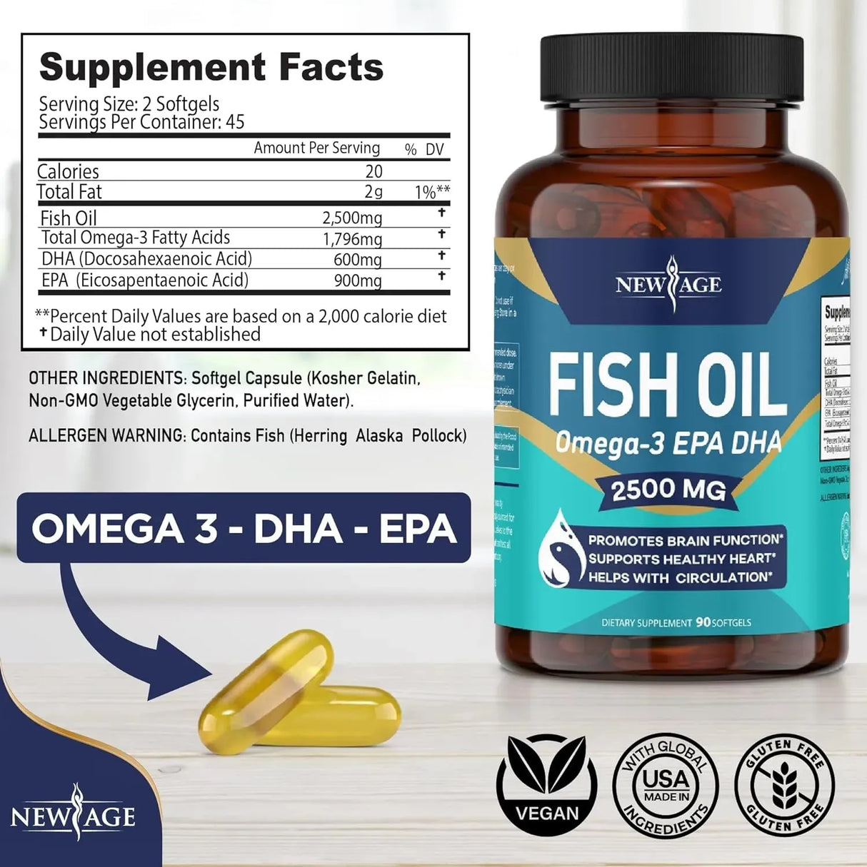 NEW AGE - NEW AGE Omega 3 Fish Oil 2500Mg. 90 Capsulas Blandas 2 Pack - The Red Vitamin MX - Suplementos Alimenticios - {{ shop.shopifyCountryName }}