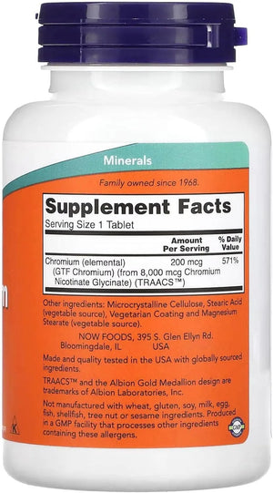 NOW SUPPLEMENTS - NOW Supplements GTF Chromium 200mcg 200 Tabletas - The Red Vitamin MX - Suplementos Alimenticios - {{ shop.shopifyCountryName }}