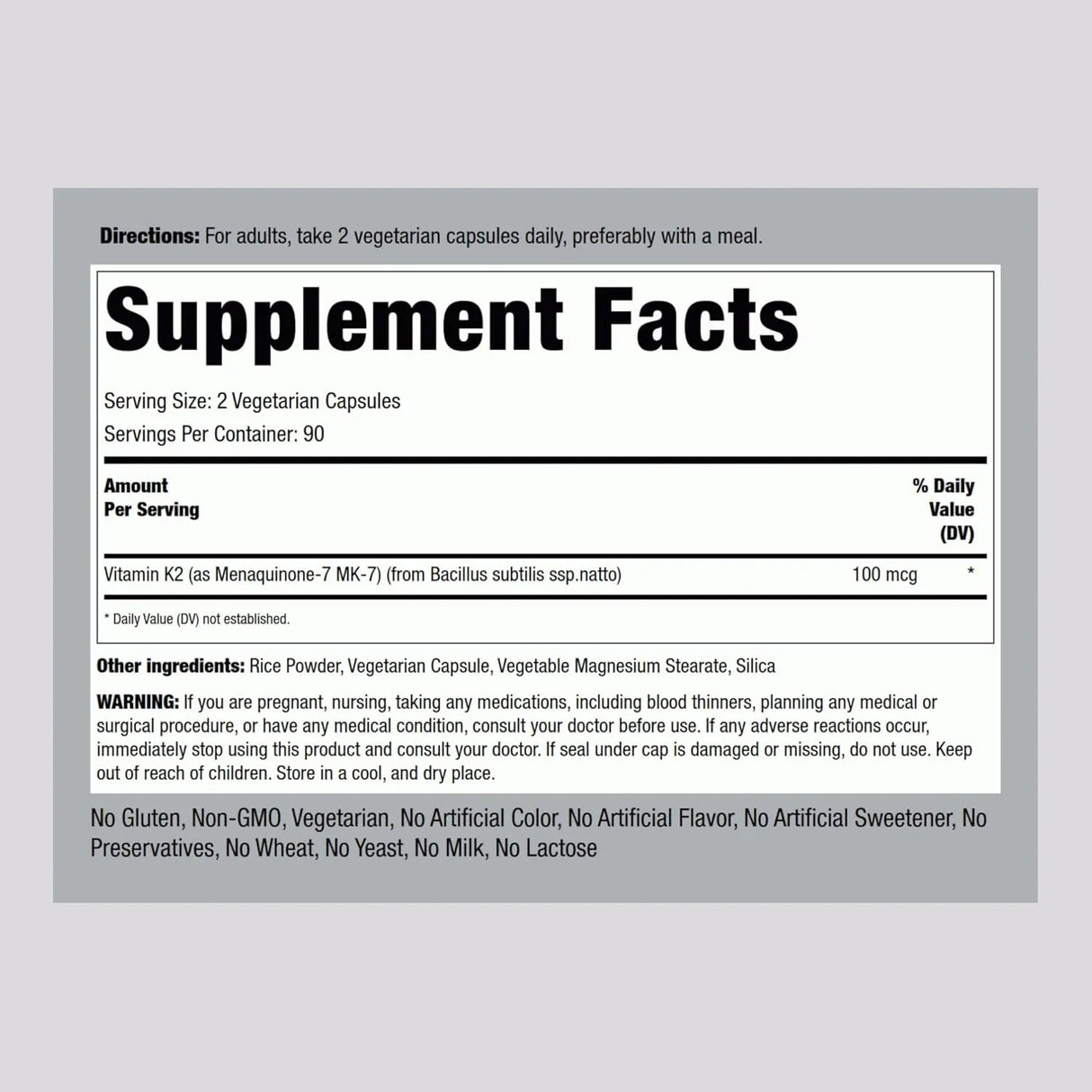 PIPING ROCK - Piping Rock K2 MK7 Vitamin 100mcg 180 Capsulas - The Red Vitamin MX - Suplementos Alimenticios - {{ shop.shopifyCountryName }}