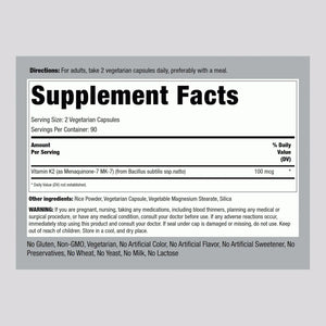 PIPING ROCK - Piping Rock K2 MK7 Vitamin 100mcg 180 Capsulas - The Red Vitamin MX - Suplementos Alimenticios - {{ shop.shopifyCountryName }}
