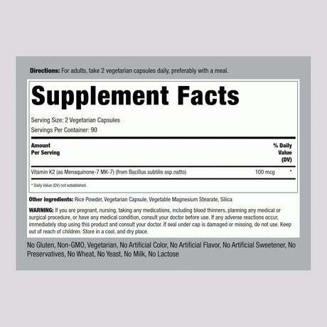 PIPING ROCK - Piping Rock K2 MK7 Vitamin 100mcg 180 Capsulas - The Red Vitamin MX - Suplementos Alimenticios - {{ shop.shopifyCountryName }}