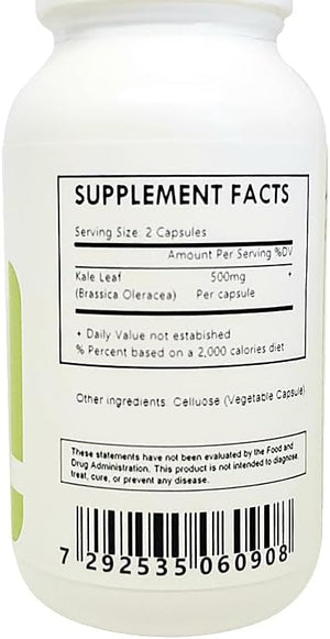 Herbal Island Organic Kale Leaf Powder 500Mg. 30 Capsulas