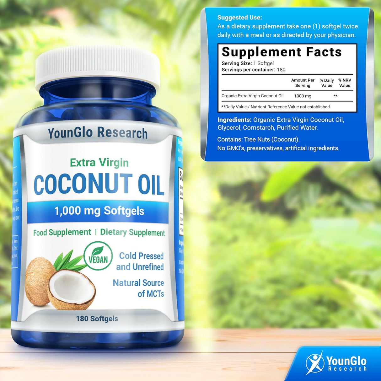 YOUNGLO RESEARCH - YounGlo Research Coconut Oil 1000Mg. 180 Capsulas Blandas - The Red Vitamin MX - Suplementos Alimenticios - {{ shop.shopifyCountryName }}