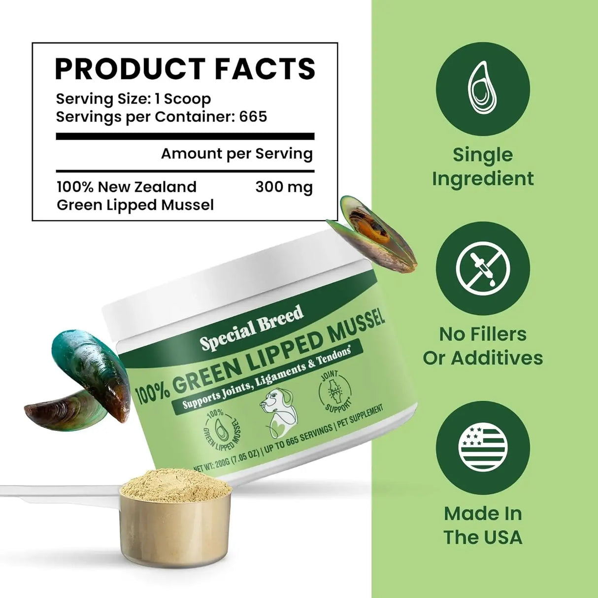 SPECIAL BREED - Special Breed Green Lipped Mussel Powder for Dogs & Cats 200Gr. - The Red Vitamin MX - Cuidado De Cadera Y Articulaciones Para Perros - {{ shop.shopifyCountryName }}