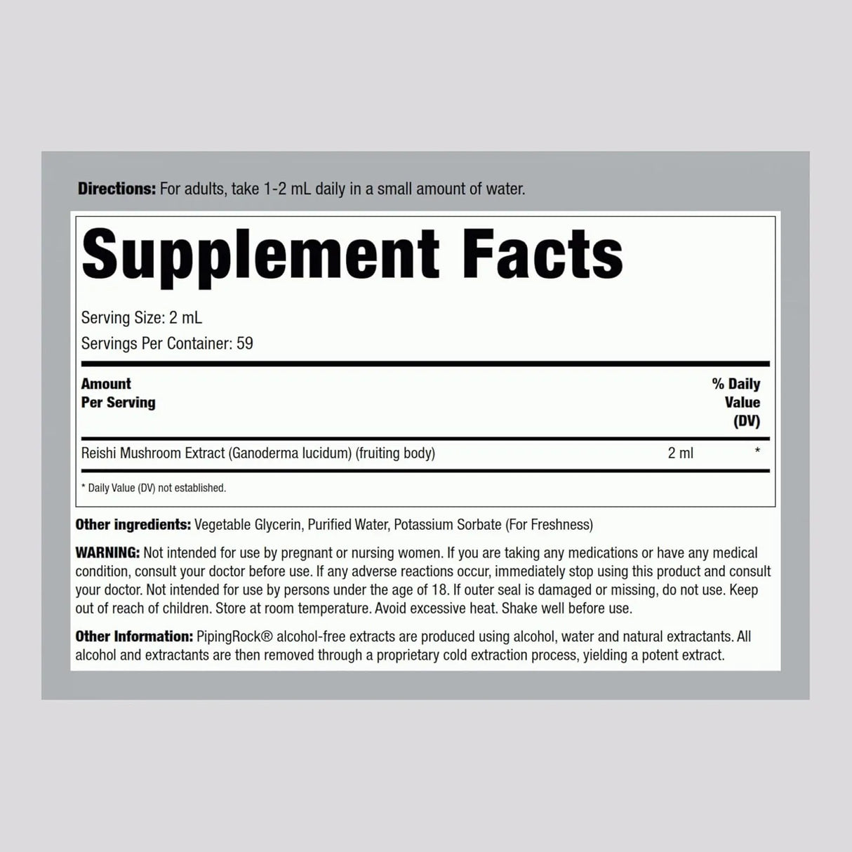 PIPING ROCK - Piping Rock Reishi Mushroom Tincture 4 Fl.Oz. - The Red Vitamin MX - Suplementos Alimenticios - {{ shop.shopifyCountryName }}
