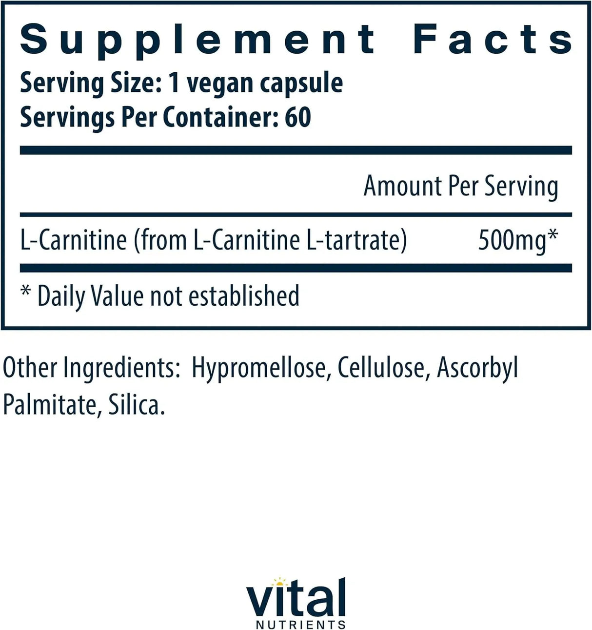 VITAL NUTRIENTS - Vital Nutrients Carnitine 500Mg. 60 Capsulas - The Red Vitamin MX - Suplementos Alimenticios - {{ shop.shopifyCountryName }}