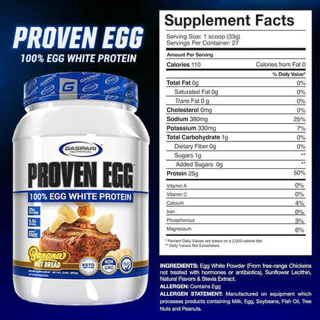 GASPARI NUTRITION - Gaspari Nutrition Proven Egg 100% Egg White Protein Banana Nut Bread 2 Lbs. - The Red Vitamin MX - Suplementos Alimenticios - {{ shop.shopifyCountryName }}