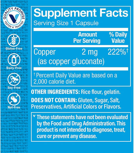 The Vitamin Shoppe Copper 2Mg. 100 Capsulas