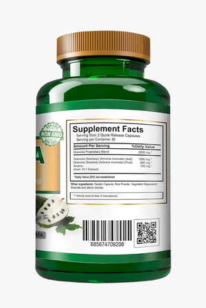 Organic Vitamins Graviola Soursop 2500Mg. 120 Capsulas