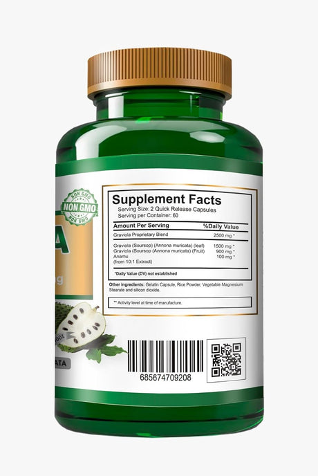 Organic Vitamins Graviola Soursop 2500Mg. 120 Capsulas