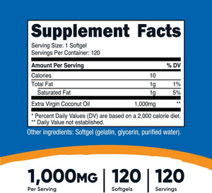 NUTRICOST - Nutricost Coconut Oil 1000Mg. 120 Capsulas Blandas - The Red Vitamin MX - Suplementos Alimenticios - {{ shop.shopifyCountryName }}