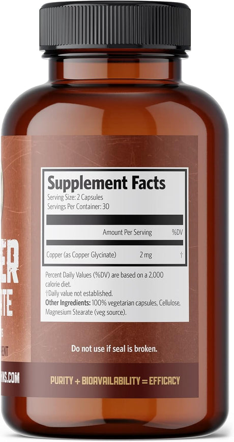 Pure Lab Vitamins Copper Glycinate 1Mg. 60 Capsulas