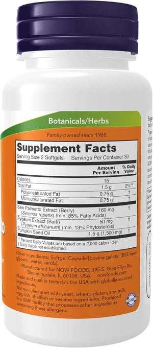 NOW SUPPLEMENTS - NOW Foods Supplements Pygeum & Saw Palmetto 60 Capsulas Blandas - The Red Vitamin MX - Suplementos Alimenticios - {{ shop.shopifyCountryName }}