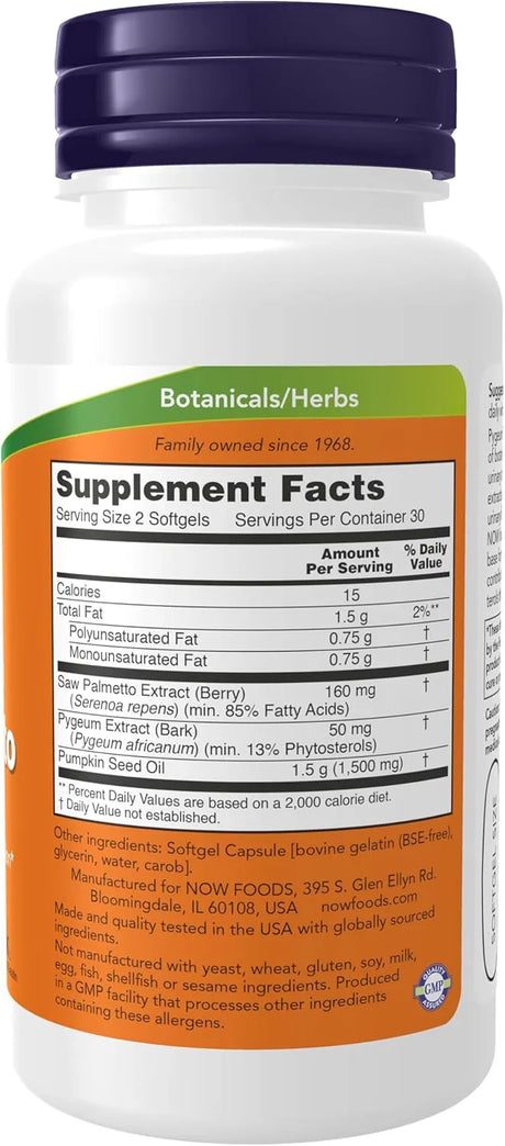 NOW SUPPLEMENTS - NOW Foods Supplements Pygeum & Saw Palmetto 60 Capsulas Blandas - The Red Vitamin MX - Suplementos Alimenticios - {{ shop.shopifyCountryName }}