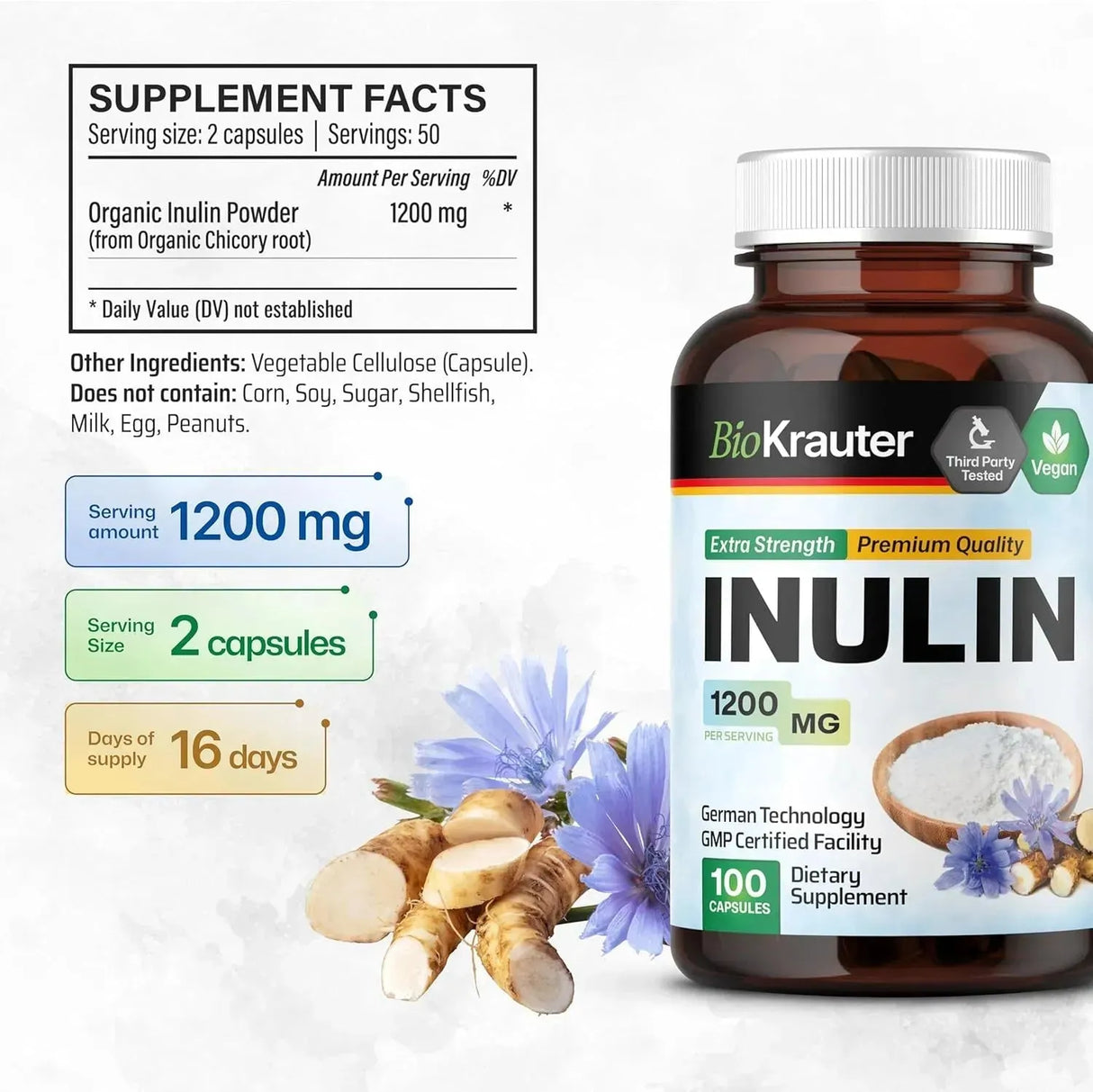 BIOKRAUTER - BIO KRAUTER Inulin Powder 1200Mg. 100 Capsulas - The Red Vitamin MX - Suplementos Alimenticios - {{ shop.shopifyCountryName }}