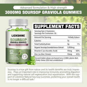 Lickshine Soursop Graviola Gummies 3000Mg. 60 Gomitas 2 Pack