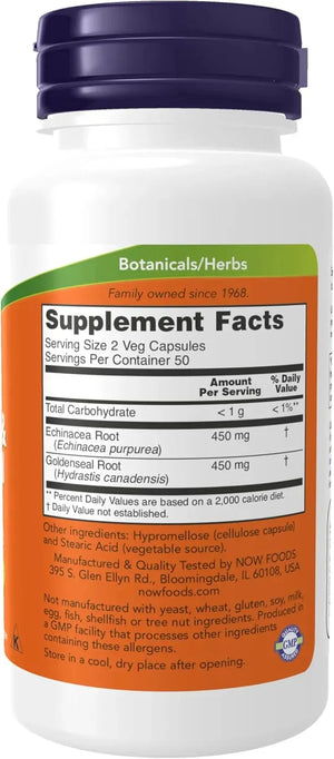 NOW SUPPLEMENTS - NOW Supplements Echinacea & Goldenseal Root 100 Capsulas - The Red Vitamin MX - Suplementos Alimenticios - {{ shop.shopifyCountryName }}