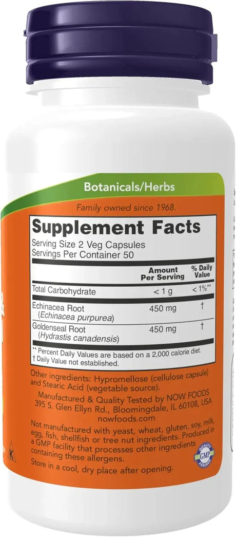 NOW SUPPLEMENTS - NOW Supplements Echinacea & Goldenseal Root 100 Capsulas - The Red Vitamin MX - Suplementos Alimenticios - {{ shop.shopifyCountryName }}