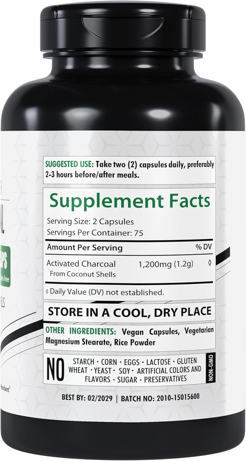 Healthfare Activated Charcoal 1200Mg. 150 Capsulas