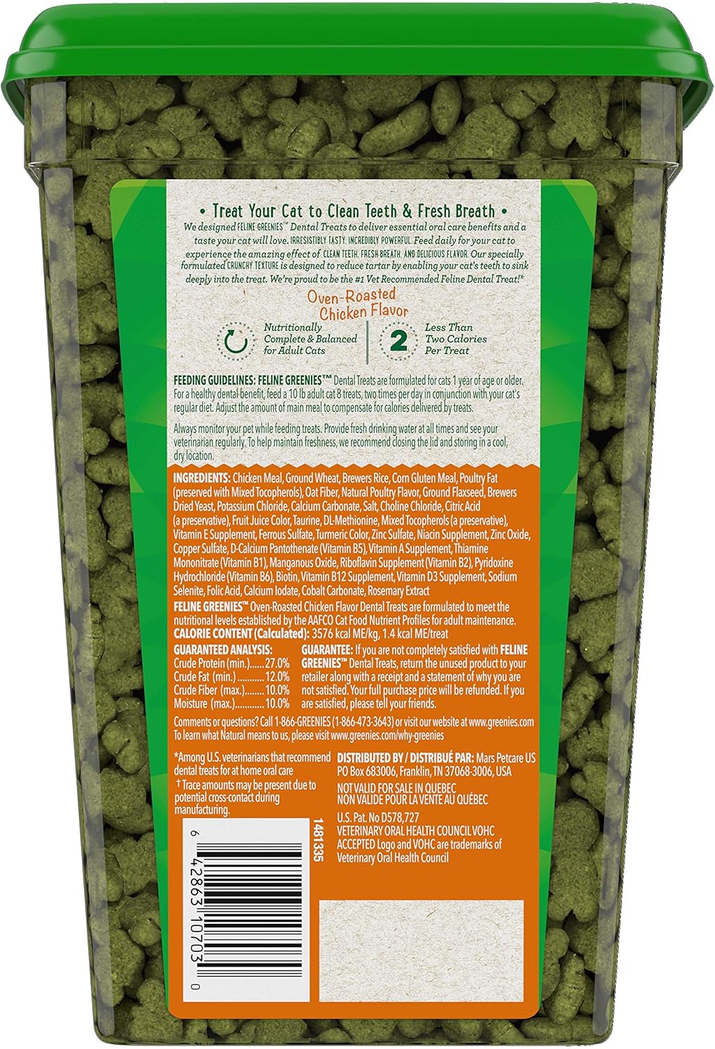 Greenies Feline Adult Dental Cat Treats Oven Roasted Chicken Flavor 595Gr.