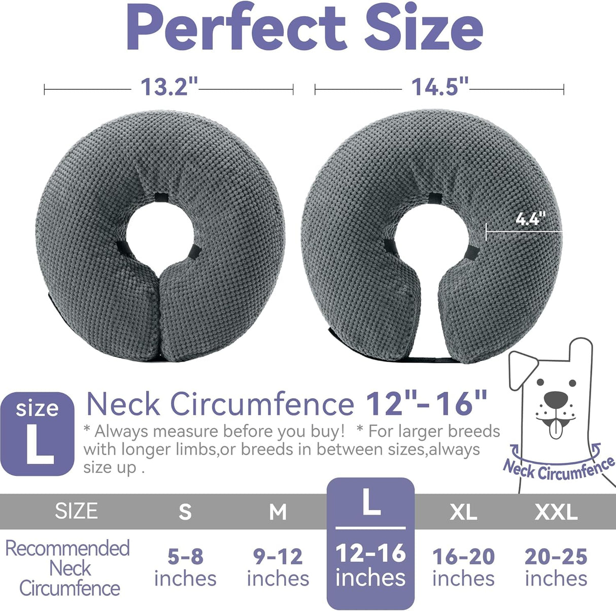 Loflaze Soft Inflatable Dog Cone Collar GREY LARGE