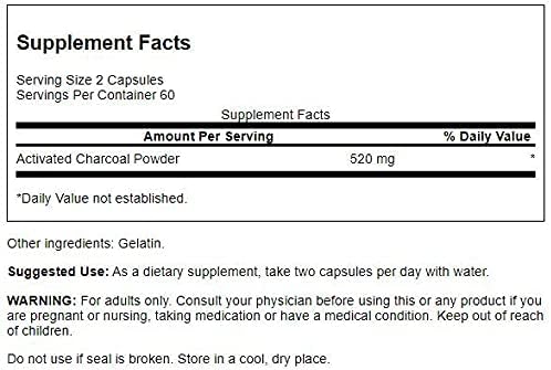 Swanson Activated Charcoal 260Mg. 120 Capsulas 2 Pack