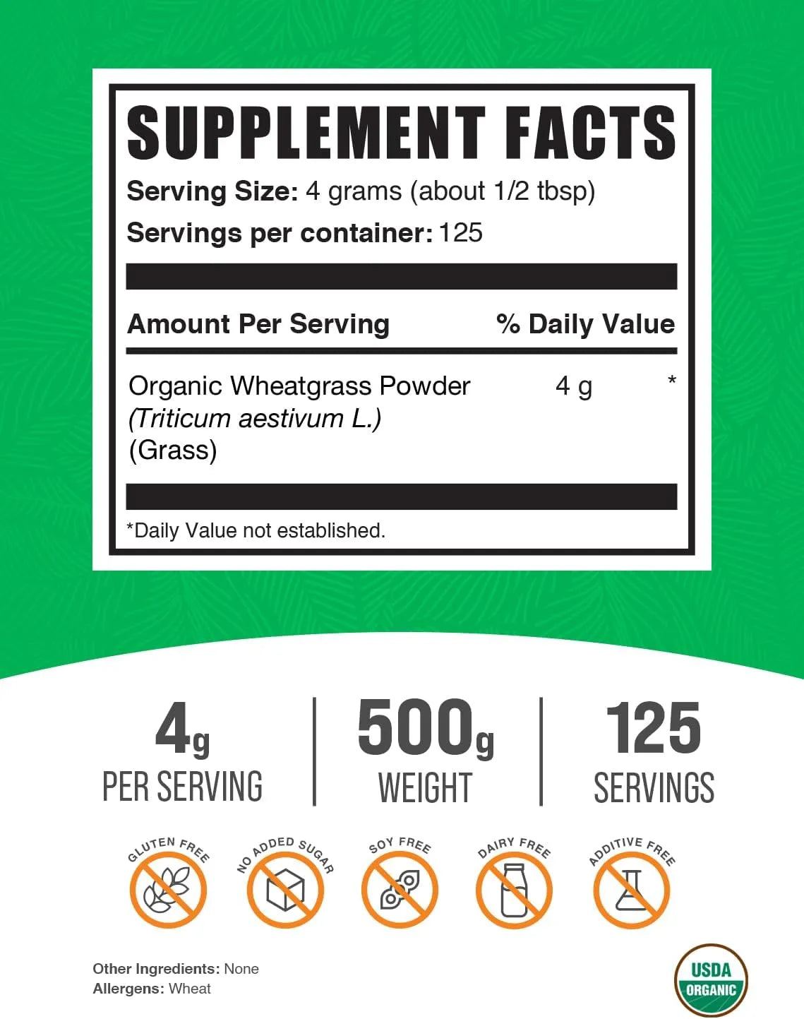 BULK SUPPLEMENTS - Bulk Supplements Organic Wheatgrass Powder 500Gr. - The Red Vitamin MX - Suplementos Alimenticios - {{ shop.shopifyCountryName }}