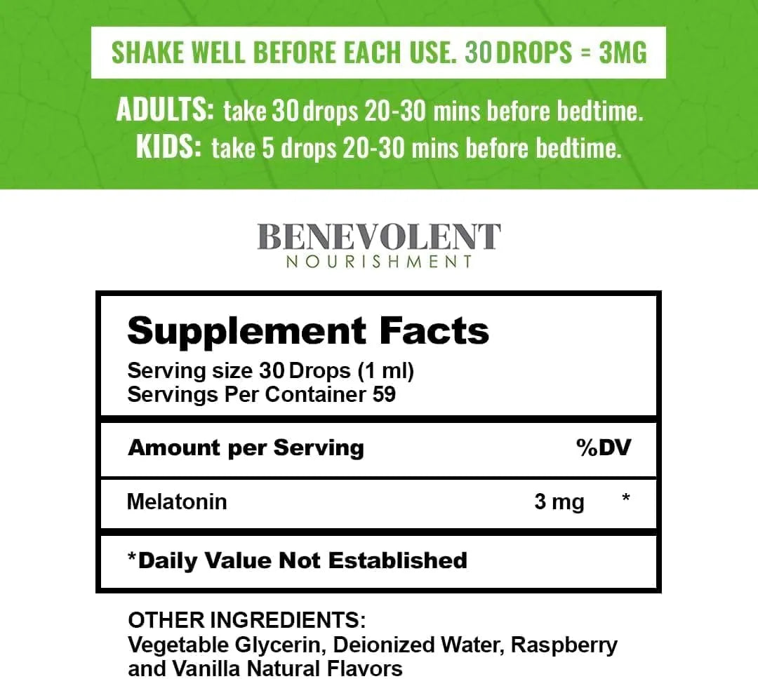BENEVOLENT NOURISHMENT - Benevolent Melatonin Liquid 3Mg. 2 Fl.Oz. - The Red Vitamin MX - Suplementos Alimenticios - {{ shop.shopifyCountryName }}